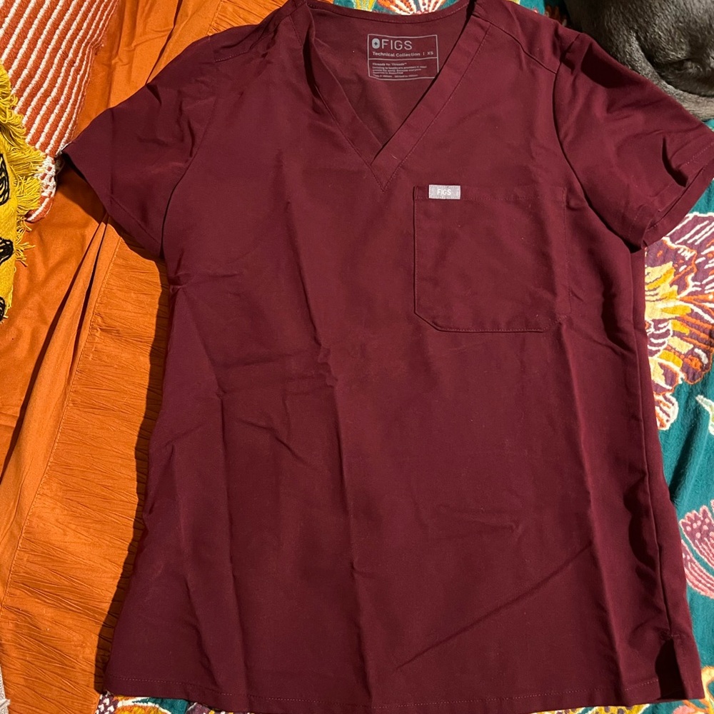 Figs Maroon V-Neck Scrub Top